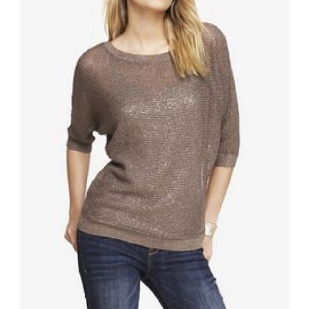 Express mesh top brown gold sparkles size S